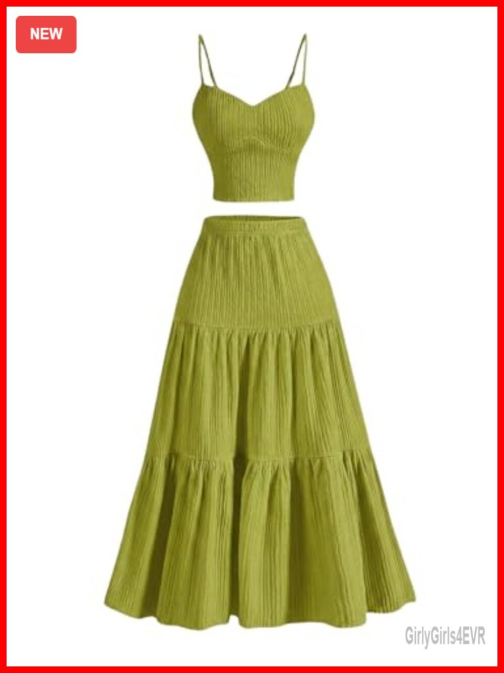 2 Piece Cami Crop Top Ruffle Hem Midi Skirt Set Vacation Outfit